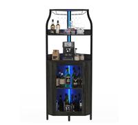 GarveeLife Armoire à Vin d'angle avec Prise électrique,Meuble Bar Industriel à 5 étagères avec Porte-Verres Et éclairage LED, étagère De Rangement pour Bouteilles De Vin pour Cuisine Et Le Salon