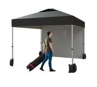 GarveeLife Auvent pop-up de 25,4 x 3 m avec 1 paroi latérale, tente de plage facile à installer avec sac à roulettes portable ventilé, 4 sacs de sable, 4 cordes et 8 piquets, hauteur réglable (noir)