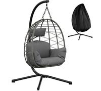 GarveeLife Balançoire de Jardin extérieur - Chaise Suspendue avec Support entièrement métallique - Chaise œuf Suspendue d'une capacité de 150 kg - avec Coussins de Relaxation pour Jardin, Balcon