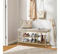 GarveeLife Banc à Chaussures Rembourré, Banc de Rangement, Meuble d'Entrée, Porte-Chaussures à 3 Niveaux, 100 x 32 x 48 cm, Doré