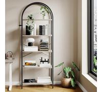 GarveeLife Bibliothèque Arquée à 5 Niveaux, 60x28x180cm, Bibliothèque Arquée Industrielle Incurvée avec étagères Ouvertes pour La Maison, Le Bureau, Le Salon, La Chambre à Coucher, Gris