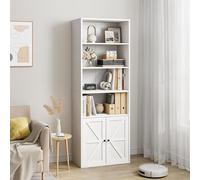 GarveeLife Bibliothèque Industrielle avec Portes - 6 étagères Réglables en Bois, Hauteur 181 cm, Profondeur 30 cm - Rangement