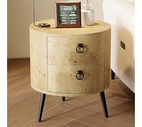 GarveeLife Bouts De Canapé, Table De Chevet Ronde avec Tiroirs, Table d‘Appoint Bois, 2 Tiroirs De Rangement, pour Chambre, Salon, 47x47x55 cm