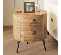 GarveeLife Bouts De Canapé, Table De Chevet Ronde avec Tiroirs, Table d‘Appoint Bois, 2 Tiroirs De Rangement, pour Chambre, Salon, 47x47x55 cm