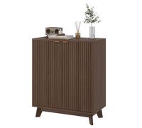 GarveeLife Buffet à 2 Portes, Meuble de Rangement avec Etagères Réglables, Design Canelé Moderne, Style Contemporain, pour Cuisine, Salon et Entrée, 88 x 40 x 95 cm, Couleur Noyer