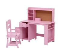 GarveeLife Bureau Enfant Garçon Fille avec Chaise Ergonomique & Tableau d'Affichage en Liège, Table Enfant avec Étagère & Tiroir & Armoire De Rangement, pour 3 Ans+, Rose