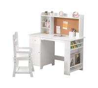 GarveeLife Bureau Enfant Garçon Fille avec Chaise Ergonomique & Tableau d'Affichage en Liège, Table Enfant avec Étagère & Tiroir & Armoire De Rangement, pour 3 Ans+, Blanc
