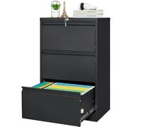 GarveeLife Caisson Classement Latéral Métal Robuste 3 Tiroirs Serrure | Grande capacité, porte-étiquette, compatible A4/F4/Lettre/Légal