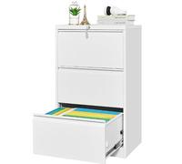 GarveeLife Caisson Classement Latéral Métal Robuste 3 Tiroirs Serrure | Grande capacité, porte-étiquette, compatible A4/F4/Lettre/Légal