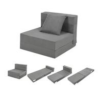 GarveeLife Canapé Lit Pliable Modulaire Single, Fauteuil Convertible en Lit d'Appoint, Gris, avec Coussin Décoratif, Dimensions 71 x 76 x 61 cm (Mode Fauteuil)