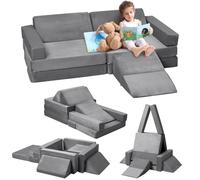 GarveeLife Canapé pour Enfants, 12pcs Canapé pour Enfants avec Blocs De Mousse, Épais, Plus Résistant, avec Fermeture éclair Invisible, Canapé Modulable Pliable Multi-Styles, Gris