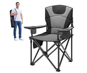 GarveeLife Chaise de Camping Pliable - Charge maximale : 200 kg - Ultra Grande Chaise de pêche de 64 cm avec Dossier Haut et Rembourrage - avec Sac de Transport - pour Jardin, Balcon, Plage - Noir