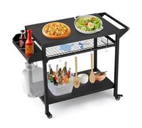 GarveeLife Chariot de barbecue extérieur, table de four à pizza avec supports en maille, table de chariot de salle à manger pour terrasse extérieure, table de préparation de cuisine, chariot de