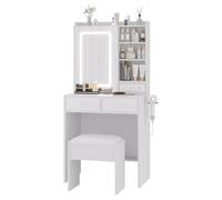 GarveeLife Coiffeuse avec Miroir LED Et Tabouret, Lumière 3 Modes Réglable, Table De Maquillage avec 4 Étagères Et 2 Tiroirs, Meuble Chambre