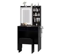 GarveeLife Coiffeuse avec Miroir LED Et Tabouret, Lumière 3 Modes Réglable, Table De Maquillage avec 4 Étagères Et 2 Tiroirs, Meuble Chambre