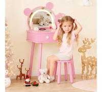 GarveeLife Coiffeuse Enfant Fille avec Miroir & Lumière LED à 3 Couleurs avec 2 Tiroir, pour Enfants 3-8 Ans, 55x38x101CM