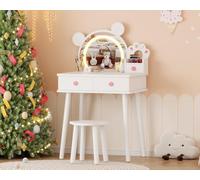 GarveeLife Coiffeuse Enfant Fille avec Miroir & Lumière LED à 3 Couleurs avec 2 Tiroir, pour Enfants 3-8 Ans, 55x38x101CM