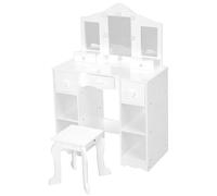 GarveeLife Coiffeuse Enfant Table De Maquillage avec Tabouret 3 Miroirs LED Et 5 Tiroir Meuble De Maquillage en Bois pour Petites Filles 3 à 6 Ans - 70 x 34 x 100 cm, Blanc