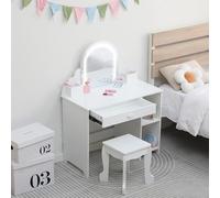 GarveeLife Coiffeuse Enfants Fille avec Tabouret&Lumières LED,Bureau Enfants 3+Ans avec Miroir,Table De Maquillage Princesse avec 1 Tiroir, Blanc avec Accessoirs