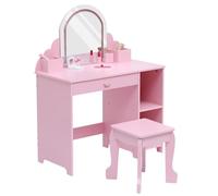 GarveeLife Coiffeuse Enfants Fille avec Tabouret&Lumières LED,Bureau Enfants 3+Ans avec Miroir,Table De Maquillage Princesse avec 1 Tiroir, Rose