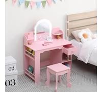 GarveeLife Coiffeuse pour Enfant avec Tabouret Et Miroir LED, Petite Table De Maquillage avec Tiroir Et 1 Compartiments Ouverts, pour Fille De 3-6 Ans, Rose,Accessoires Inclus