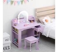 GarveeLife Coiffeuse pour Enfant avec Tabouret Et Miroir LED, Petite Table De Maquillage avec Tiroir Et 1 Compartiments Ouverts, pour Fille De 3-6 Ans, Violet, Accessoires Inclus