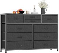 GarveeLife Commode à 10 Tiroirs en Tissu, Meuble De Rangement pour Chambre, Couloir, Entrée, Salon, Cadre en Acier, 10 Tiroirs, Style Moderne, 116x35x80CM, Noir