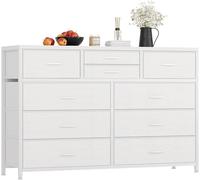 GarveeLife Commode à 10 Tiroirs en Tissu, Meuble De Rangement pour Chambre, Couloir, Entrée, Salon, Cadre en Acier, 10 Tiroirs, Style Moderne, 116x35x80CM, Blanc