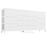 GarveeLife Commode à 12 Tiroirs avec Ports De Chargement Intégrés, Meuble De Rangement Blanc, Dimensions 160 x 35 x 75 cm, pour Chambre Et Salon