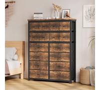 GarveeLife Commode à 16 Tiroirs De Rangement avec Dessus en Bois pour Salon, Chambre, Chambre d'enfant, Placard, Entrée, Couloir, 101 × 30 × 130 cm