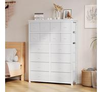 GarveeLife Commode à 16 Tiroirs De Rangement avec Dessus en Bois pour Salon, Chambre, Chambre d'enfant, Placard, Entrée, Couloir, 101 × 30 × 130 cm