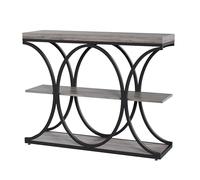 GarveeLife Console d'Entrée à 3 Niveaux, Table d'Appoint avec Plateau Imitation Bois Gris et Cadre Métallique Noir, Structure Circulaire pour Salon et Hall, 100 x 30 x 80 cm