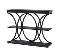 GarveeLife Console d'Entrée à 3 Niveaux, Table d'Appoint avec Plateau Imitation Bois Noir et Cadre Métallique Noir, Structure Circulaire pour Salon et Hall, 100 x 30 x 80 cm