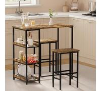 GarveeLife Ensemble Repas 3pces Table Haute 2 Tabourets Industriel 3 étagères Brun