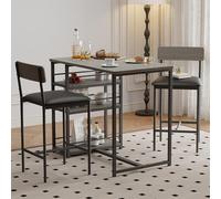 GarveeLife Ensemble Table De Bar avec 2 Chaises Rembourrées, Table De Bistrot pour Cuisine avec 3 Étagères (Gris, 92 x 50 x 92 cm)