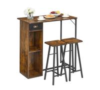 GarveeLife Ensemble Table Haute avec 2 Tabourets, Table de Bar Style Industriel avec Compartiments et Poche de Rangement, pour Maison, Cuisine et Bar Maison, Brun Rustique