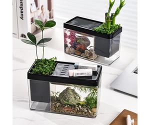 GarveeLife Kit de démarrage Moderne pour Aquarium, Transparent pour débutant, avec Couvercle Respirant, Grande Ouverture, Bords Lisses, Parfait comme Bureau ou décoration de Salon, également comme
