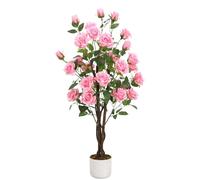 GarveeLife Künstlicher Rosenblütenbaum, Rosa/Weiß, Deko Rosenpflanzen Für Drinnen Und Draußen, 75/80/90/105/120/150Cm Hoch, Künstlicher Baum Mit Natürlichem Holzstamm Und Lebensechten Blumen Für Zuhau