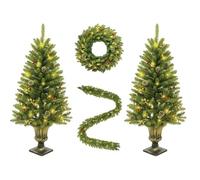 GarveeLife Lot de 2 Arbres de Noël artificiels (120 cm) avec éclairage, Couronne et Guirlande avec Pommes de pin et Baies Rouges, décoration de Sapin réaliste pour véranda, fête