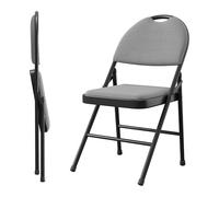 GarveeLife Lot De 2 Chaises Pliantes Chaises De Salle à Manger Portables Chaise Pliable d'Intérieur avec Coussin en Lin Et Cadre en Acier 47 x 50 x 88 cm, Noir