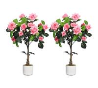 GarveeLife Lot de 2 rosiers artificiels - Rose/Blanc - Plantes de Roses décoratives pour l'intérieur et l'extérieur - 75/80/90/105/120/150 cm de Haut - avec Tronc en Bois Naturel et Fleurs réalistes