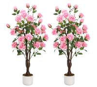 GarveeLife Lot de 2 rosiers artificiels - Rose/Blanc - Plantes de Roses décoratives pour l'intérieur et l'extérieur - 75/80/90/105/120/150 cm de Haut - avec Tronc en Bois Naturel et Fleurs réalistes