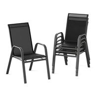 GarveeLife Lot de 4 chaises de Jardin empilables en textilène, en métal, résistantes aux intempéries et à la Rouille, pour Jardin, Balcon et terrasse