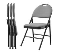 GarveeLife Lot De 4 Chaises Pliantes Chaises De Salle à Manger Portables Chaise Pliable d'Intérieur avec Coussin en Lin Et Cadre en Acier 47 x 50 x 88 cm, Noir