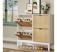 GarveeLife Meuble à Chaussures avec 4 Abattants, Armoire à Chaussures d'Entrée avec étagères Réglables, Pouvant 16 à 20 Paires, Rangement à Chaussure étroit pour Entrée, Couloir,100x24x91 cm