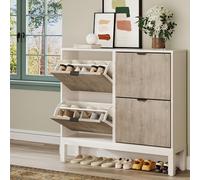 GarveeLife Meuble à Chaussures avec 4 Abattants, Armoire à Chaussures d'Entrée avec étagères Réglables, Pouvant 16 à 20 Paires, Rangement à Chaussure étroit pour Entrée, Couloir,100x24x91 cm