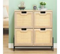 GarveeLife Meuble à Chaussures Basculant à 2 Niveaux, Coffre à Chaussures en Bois Naturel, Dimensions 100 x 24 x 88 cm, pour Entrée et Salon