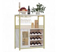 GarveeLife Meuble Bar à Vin avec éclairage LED, Armoire à Vin à 3 Niveaux avec Casier à Bouteilles Amovible, Porte-Verres Et Porte Grillagée, Buffet en Bois pour La Maison, La Cuisine Et Le Salon