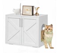 GarveeLife Meuble Cache-Litière Pour Chat En Bois - Blanc | Portes avant + entrées latérales, intérieur spacieux et ventilé, meuble multifonction table d’appoint/console