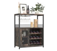 GarveeLife Meuble De Bar à Vin, Buffet Industriel, Porte-Bouteilles, Porte-Verres à Vin Amovible, Meuble De Rangement, Porte en Métal Grillagé, Idéal pour Salon, Cuisine, Salle à Manger, 60x35x92CM